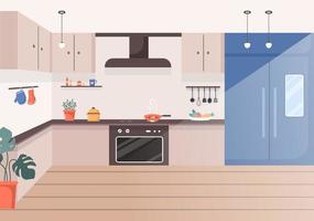 Sala de cocina con ilustración de vector de fondo de muebles