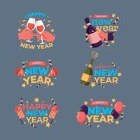 conjunto de pegatinas de feliz año nuevo vector