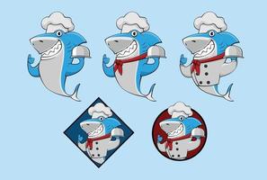 happy smile shark restaurant mascot logo illustration vector