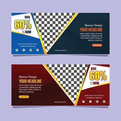 blue and red abstract modern web banner discount template