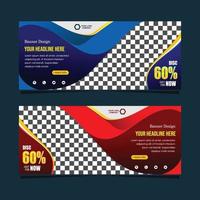 promoción de descuento de diseño de banner web moderno abstracto azul y rojo vector