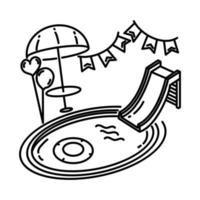 icono de fiesta en la piscina. Doodle dibujado a mano o estilo de icono de contorno vector