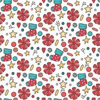 Vector seamless pattern with red and gold Christmas balls, bells,