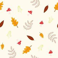 seamless autumn pattern with leaves, mushrooms and branches. vector