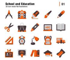 20 School and education flat illustration icon pack vector