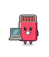 Mascot Illustration of matches box with a laptop vector