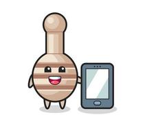 honey dipper illustration cartoon holding a smartphone vector