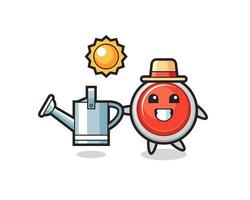 Cartoon character of emergency panic button holding watering can vector