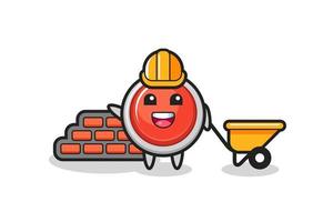 Cartoon character of emergency panic button as a builder vector