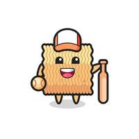 Cartoon character of raw instant noodle as a baseball player vector