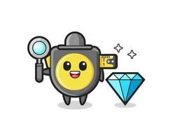 Illustration of tape measure character with a diamond vector