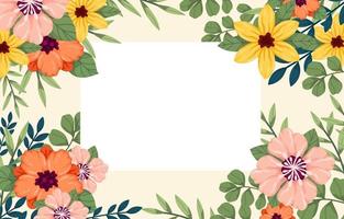 Tropical flowers and leaves background with white frame vector