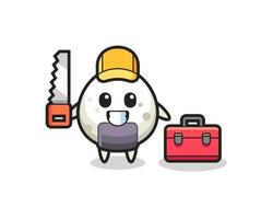 Illustration of onigiri character as a woodworker vector