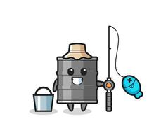 personaje mascota del tambor de aceite como pescador vector