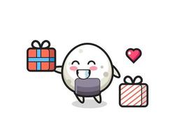 onigiri mascot cartoon giving the gift vector