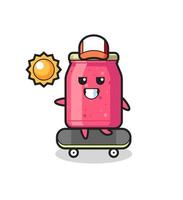 strawberry jam character illustration ride a skateboard vector