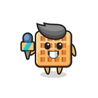 Character mascot of waffle as a news reporter vector