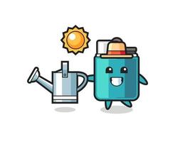 Cartoon character of lighter holding watering can vector