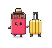 matches box cartoon illustration with luggage on vacation vector
