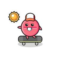 medicine tablet character illustration ride a skateboard vector