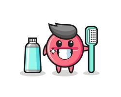 mascota, ilustración, de, medicina, tableta, con, un, cepillo de dientes vector