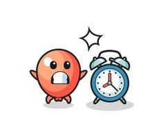 Cartoon Illustration of balloon is surprised with a giant alarm clock vector