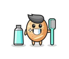 Ilustración de mascota de pan francés con un cepillo de dientes vector