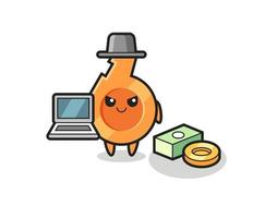 Mascot Illustration of whistle as a hacker vector