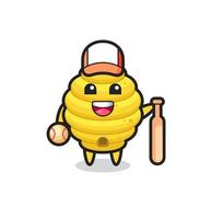 personaje de dibujos animados de la colmena de abejas como jugador de beisbol vector