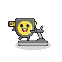 tape measure cartoon character walking on the treadmill vector