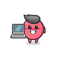 mascota, ilustración, de, medicina, tableta, con, un, computadora portátil vector