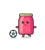 Illustration of strawberry jam cartoon is playing soccer vector