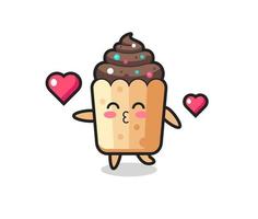 cupcake character cartoon with kissing gesture vector