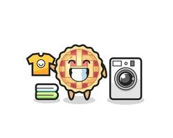 Mascot cartoon of apple pie with washing machine vector