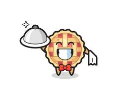 Mascota de personaje de tarta de manzana como camareros. vector