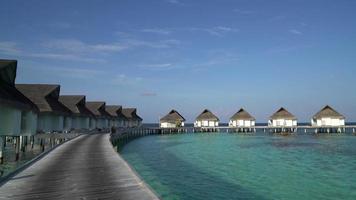 tropisch strand en zee met bungalow in maldiven video