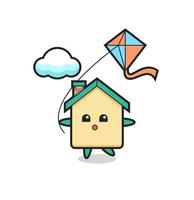 house mascot illustration is playing kite vector