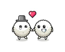 rice ball cartoon character couple with fall in love gesture vector