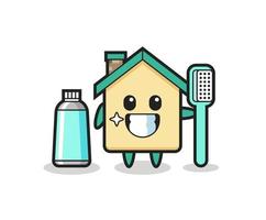 mascota, ilustración, de, casa, con, un, cepillo de dientes vector