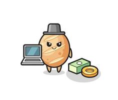 Mascot Illustration of french bread as a hacker vector