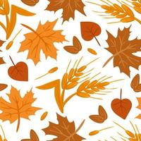 Autumn seamless pattern with wheat and yellow leaves. vector