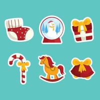 lindo conjunto de pegatinas de elementos navideños vector