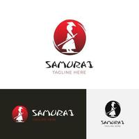 Samurai silhouette logo design template vector