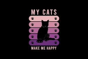 My cats make me happy,retro vintage style hand drawing vector