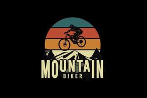 Mountain biker, silhouette retro vintage style vector