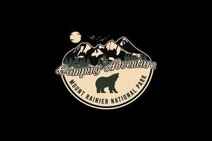 Camping adventure, silhouette retro vintage style vector