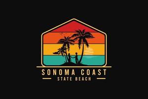 Sonora coast state beach, silhouette retro style vector