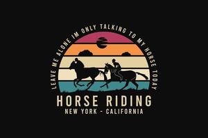 Horse riding, silhouette retro style vector