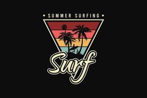 Summer surfing, silhouette retro style vector