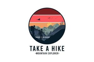 Take a hike mountain explorer, silhouette style vector